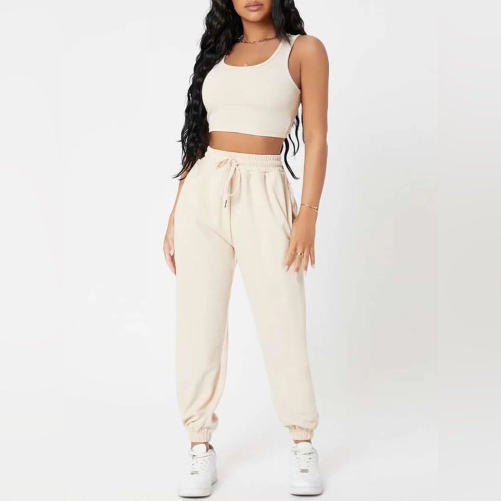 Wide Strap Top and Drawstring Joggers Set